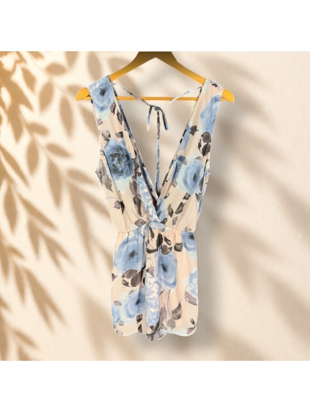 ILLA ILLA Mini Dress Women M Medium Beige Floral Short V-Neck Sleeveless Lined